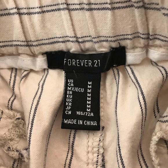 Forever 21 cream with thin blue strips cotton pants size M - Picture 6 of 11